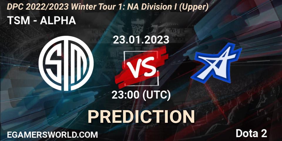 TSM contre ALPHA : prédiction de match. 23.01.2023 at 22:57. Dota 2, DPC 2022/2023 Winter Tour 1: NA Division I (Upper)