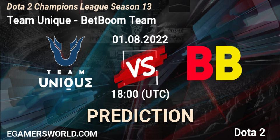Team Unique contre BetBoom Team : prédiction de match. 01.08.22. Dota 2, Dota 2 Champions League Season 13