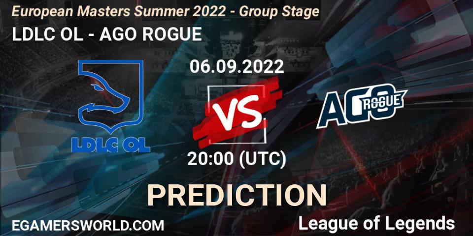 LDLC OL contre AGO ROGUE : prédiction de match. 06.09.2022 at 20:00. LoL, European Masters Summer 2022 - Group Stage