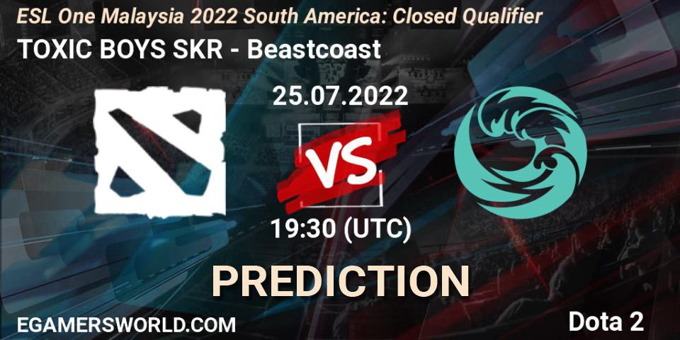 TOXIC BOYS SKR contre Beastcoast : prédiction de match. 25.07.2022 at 19:36. Dota 2, ESL One Malaysia 2022 South America: Closed Qualifier