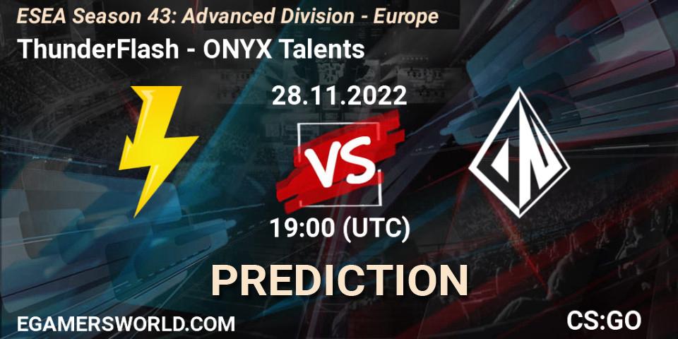 ThunderFlash contre ONYX Talents : prédiction de match. 02.12.22. CS2 (CS:GO), ESEA Season 43: Advanced Division - Europe