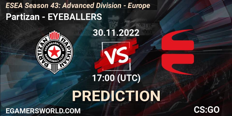 Partizan contre EYEBALLERS : prédiction de match. 02.12.22. CS2 (CS:GO), ESEA Season 43: Advanced Division - Europe
