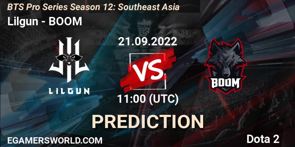 Lilgun contre BOOM : prédiction de match. 21.09.2022 at 11:03. Dota 2, BTS Pro Series Season 12: Southeast Asia