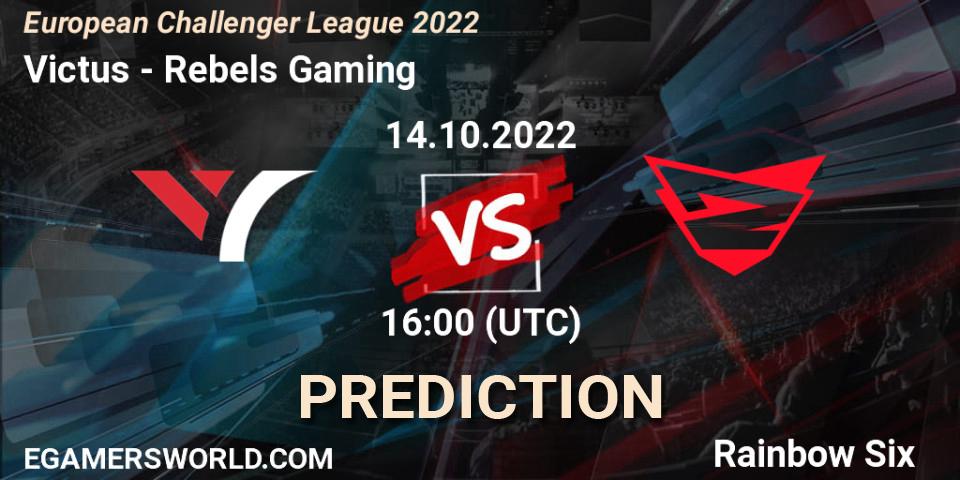 Victus contre Rebels Gaming : prédiction de match. 14.10.2022 at 16:00. Rainbow Six, European Challenger League 2022