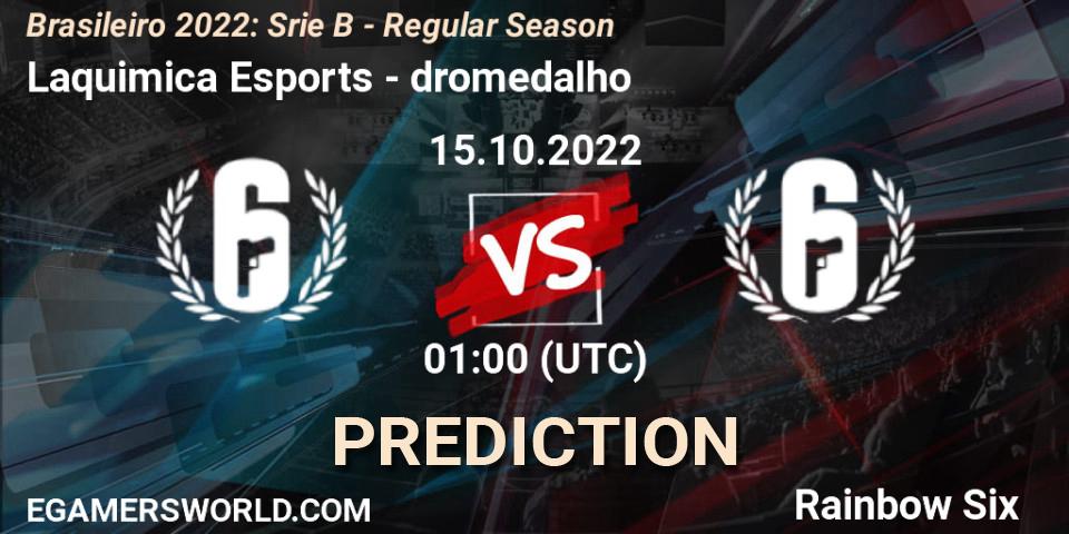 Laquimica Esports contre dromedalho : prédiction de match. 15.10.2022 at 01:00. Rainbow Six, Brasileirão 2022: Série B - Regular Season