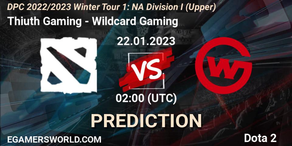 Thiuth Gaming contre Wildcard Gaming : prédiction de match. 22.01.2023 at 02:03. Dota 2, DPC 2022/2023 Winter Tour 1: NA Division I (Upper)