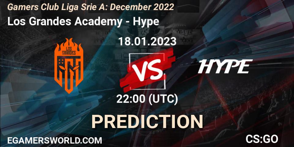 Los Grandes Academy contre Hype : prédiction de match. 18.01.2023 at 22:00. Counter-Strike (CS2), Gamers Club Liga Série A: December 2022
