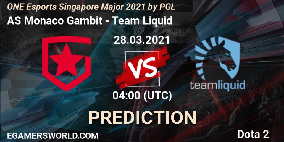 AS Monaco Gambit contre Team Liquid : prédiction de match. 28.03.2021 at 03:53. Dota 2, ONE Esports Singapore Major 2021