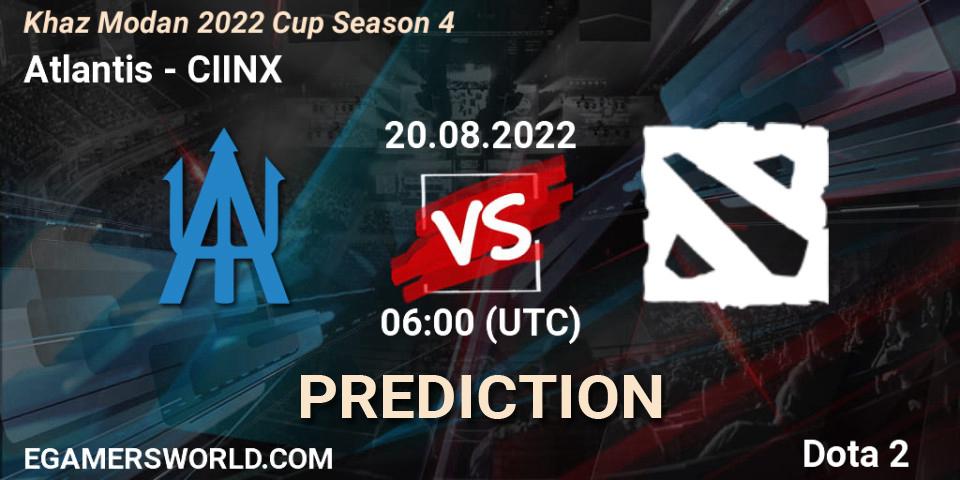 Atlantis contre CIINX : prédiction de match. 20.08.2022 at 06:00. Dota 2, Khaz Modan 2022 Cup Season 4