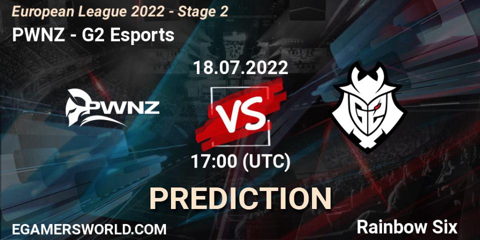 PWNZ contre G2 Esports : prédiction de match. 18.07.2022 at 19:00. Rainbow Six, European League 2022 - Stage 2