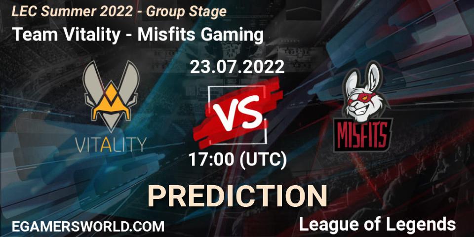 Team Vitality contre Misfits Gaming : prédiction de match. 23.07.22. LoL, LEC Summer 2022 - Group Stage