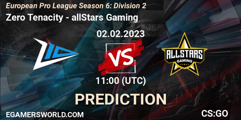 Zero Tenacity contre allStars Gaming : prédiction de match. 02.02.23. CS2 (CS:GO), European Pro League Season 6: Division 2