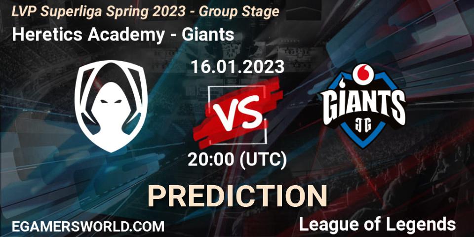 Los Heretics contre Giants : prédiction de match. 16.01.2023 at 20:00. LoL, LVP Superliga Spring 2023 - Group Stage
