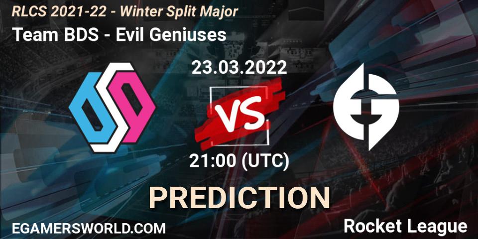 Team BDS contre Evil Geniuses : prédiction de match. 23.03.2022 at 21:00. Rocket League, RLCS 2021-22 - Winter Split Major