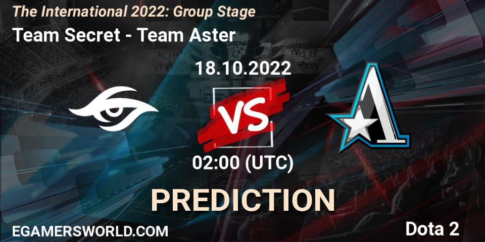 Team Secret contre Team Aster : prédiction de match. 18.10.22. Dota 2, The International 2022: Group Stage