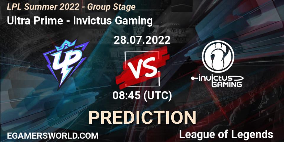 Ultra Prime contre Invictus Gaming : prédiction de match. 28.07.2022 at 09:00. LoL, LPL Summer 2022 - Group Stage