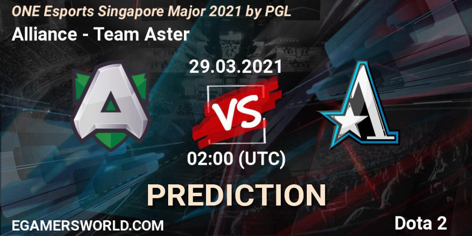 Alliance contre Team Aster : prédiction de match. 29.03.2021 at 02:04. Dota 2, ONE Esports Singapore Major 2021