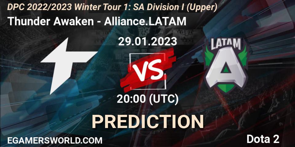 Thunder Awaken contre Alliance.LATAM : prédiction de match. 29.01.23. Dota 2, DPC 2022/2023 Winter Tour 1: SA Division I (Upper) 