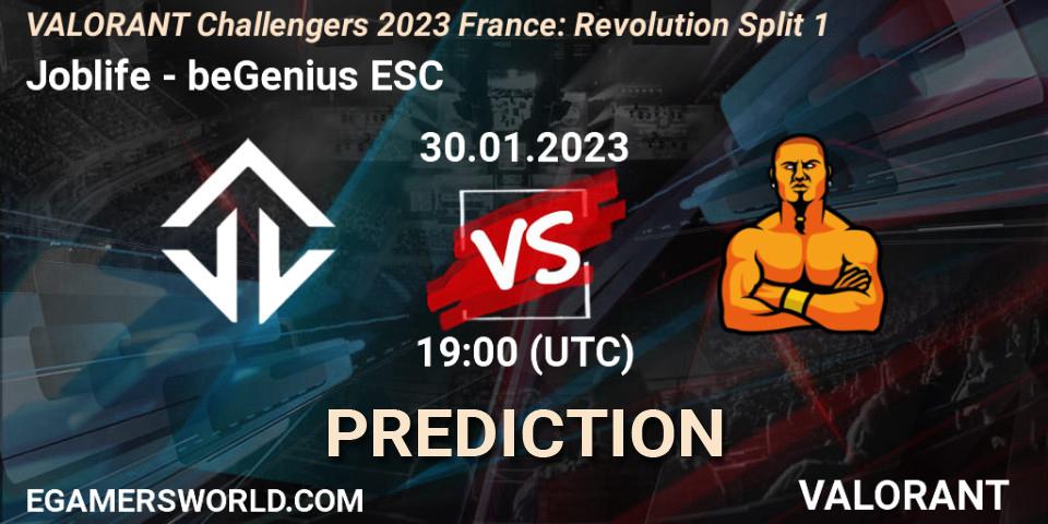 Joblife contre beGenius ESC : prédiction de match. 30.01.23. VALORANT, VALORANT Challengers 2023 France: Revolution Split 1