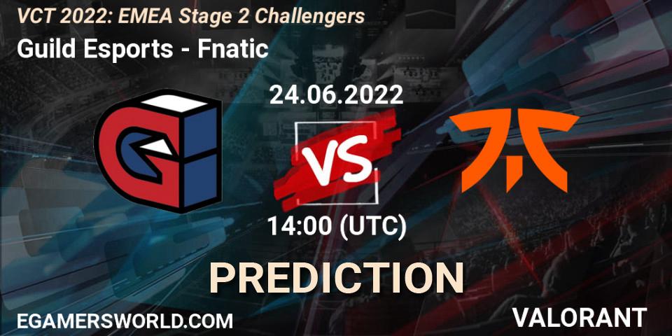 Guild Esports contre Fnatic : prédiction de match. 24.06.2022 at 14:05. VALORANT, VCT 2022: EMEA Stage 2 Challengers