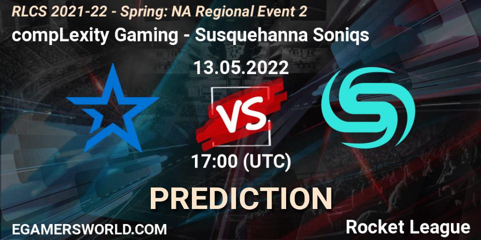 compLexity Gaming contre Susquehanna Soniqs : prédiction de match. 13.05.2022 at 17:00. Rocket League, RLCS 2021-22 - Spring: NA Regional Event 2