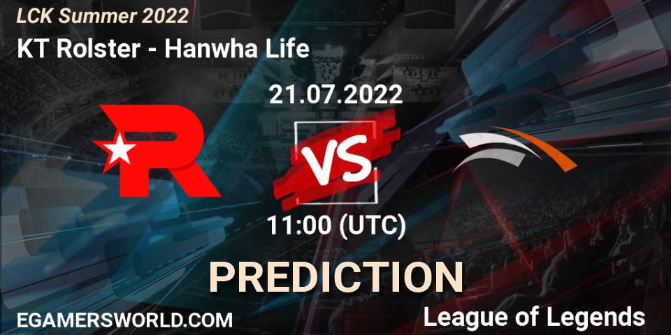 KT Rolster contre Hanwha Life : prédiction de match. 21.07.2022 at 11:00. LoL, LCK Summer 2022