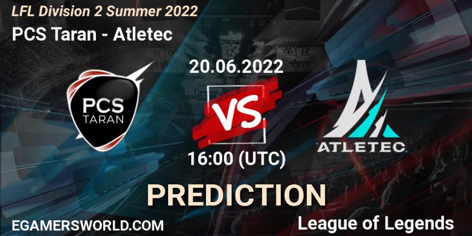 PCS Taran contre Atletec : prédiction de match. 20.06.2022 at 16:00. LoL, LFL Division 2 Summer 2022