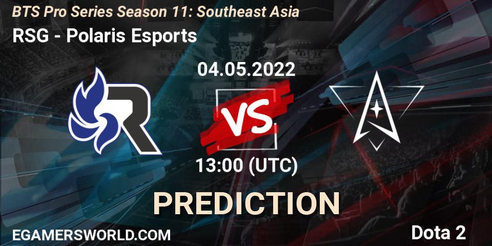 RSG contre Polaris Esports : prédiction de match. 04.05.2022 at 13:21. Dota 2, BTS Pro Series Season 11: Southeast Asia