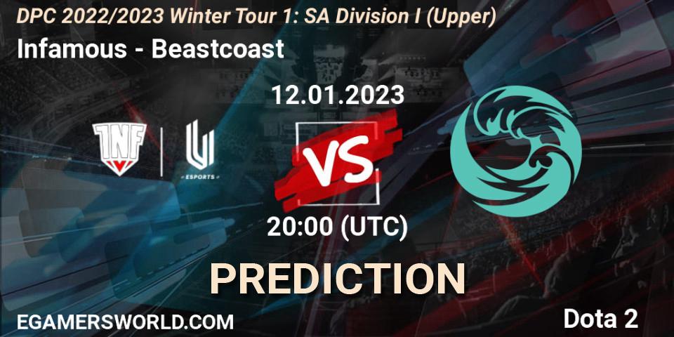 Infamous contre Beastcoast : prédiction de match. 12.01.2023 at 21:24. Dota 2, DPC 2022/2023 Winter Tour 1: SA Division I (Upper) 
