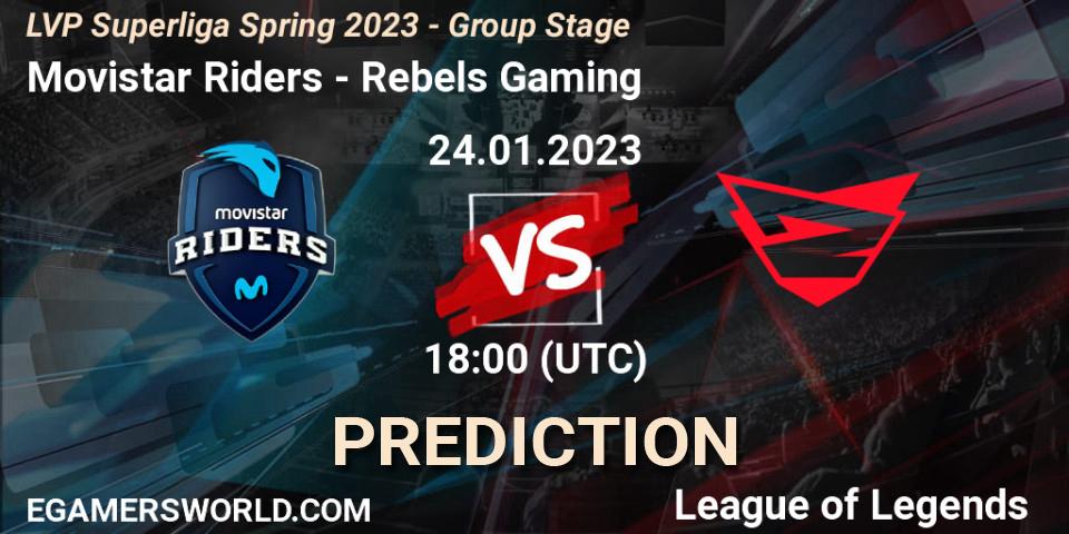 Movistar Riders contre Rebels Gaming : prédiction de match. 24.01.2023 at 18:00. LoL, LVP Superliga Spring 2023 - Group Stage