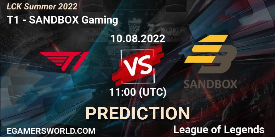 T1 contre SANDBOX Gaming : prédiction de match. 10.08.22. LoL, LCK Summer 2022