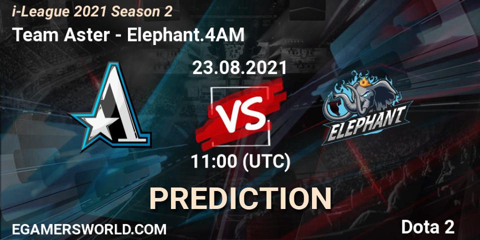 Team Aster contre Elephant.4AM : prédiction de match. 23.08.2021 at 11:04. Dota 2, i-League 2021 Season 2