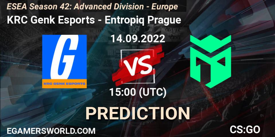 KRC Genk Esports contre Entropiq Prague : prédiction de match. 14.09.2022 at 15:00. Counter-Strike (CS2), ESEA Season 42: Advanced Division - Europe