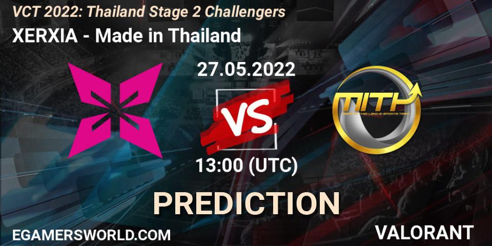 XERXIA contre Made in Thailand : prédiction de match. 27.05.2022 at 13:20. VALORANT, VCT 2022: Thailand Stage 2 Challengers
