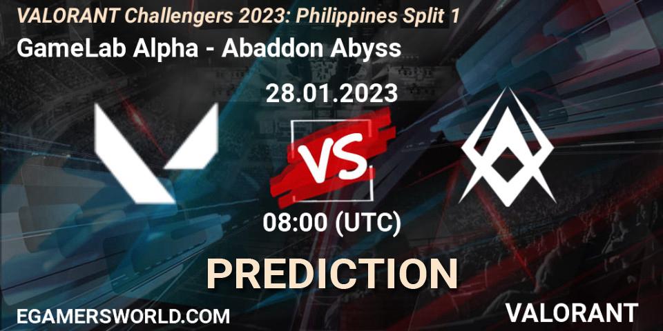 GameLab Alpha contre Abaddon Abyss : prédiction de match. 28.01.23. VALORANT, VALORANT Challengers 2023: Philippines Split 1