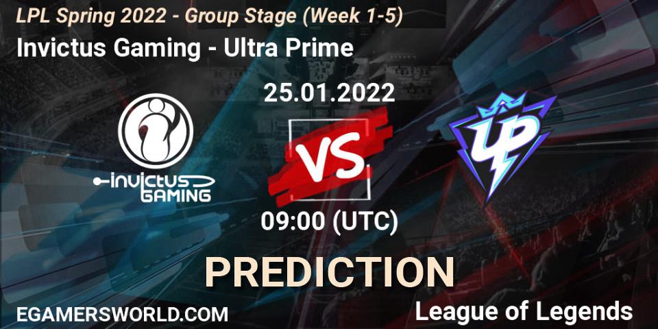 Invictus Gaming contre Ultra Prime : prédiction de match. 25.01.2022 at 09:00. LoL, LPL Spring 2022 - Group Stage (Week 1-5)