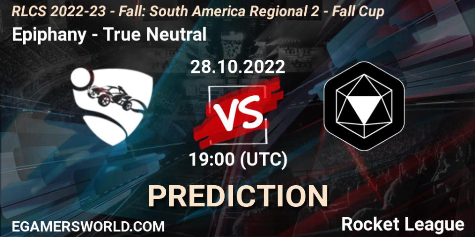 Epiphany contre True Neutral : prédiction de match. 28.10.2022 at 19:00. Rocket League, RLCS 2022-23 - Fall: South America Regional 2 - Fall Cup