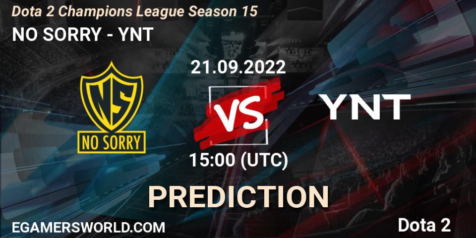 NO SORRY contre YNT : prédiction de match. 21.09.2022 at 15:41. Dota 2, Dota 2 Champions League Season 15