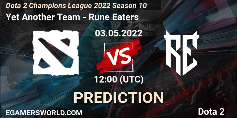 Yet Another Team contre Rune Eaters : prédiction de match. 03.05.2022 at 12:01. Dota 2, Dota 2 Champions League 2022 Season 10 