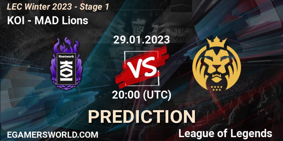 KOI contre MAD Lions : prédiction de match. 29.01.23. LoL, LEC Winter 2023 - Stage 1