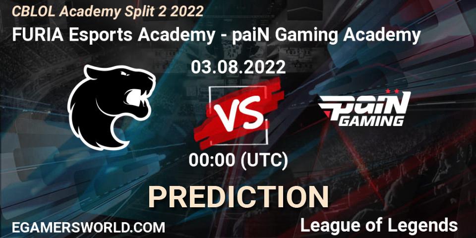 FURIA Esports Academy contre paiN Gaming Academy : prédiction de match. 03.08.2022 at 00:00. LoL, CBLOL Academy Split 2 2022