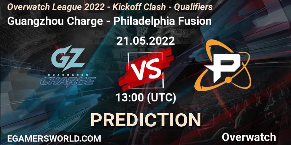 Guangzhou Charge contre Philadelphia Fusion : prédiction de match. 22.05.2022 at 10:00. Overwatch, Overwatch League 2022 - Kickoff Clash - Qualifiers