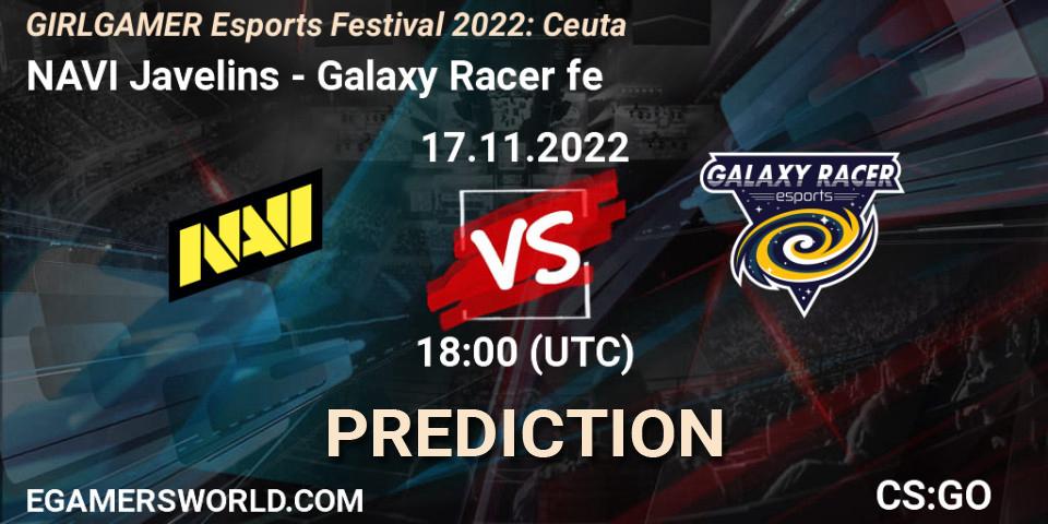 NAVI Javelins contre Galaxy Racer fe : prédiction de match. 17.11.2022 at 18:00. Counter-Strike (CS2), GIRLGAMER Esports Festival 2022: Ceuta