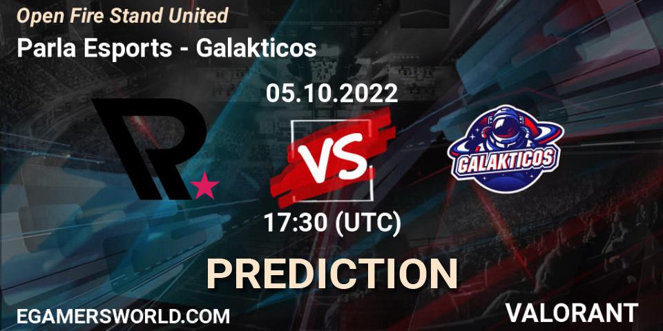 Parla Esports contre Galakticos : prédiction de match. 05.10.2022 at 17:40. VALORANT, Open Fire Stand United