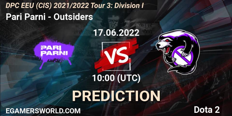 Pari Parni contre Outsiders : prédiction de match. 17.06.2022 at 10:33. Dota 2, DPC EEU (CIS) 2021/2022 Tour 3: Division I