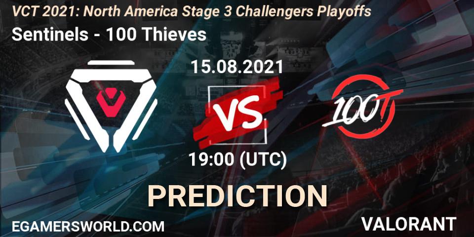Sentinels contre 100 Thieves : prédiction de match. 15.08.2021 at 19:00. VALORANT, VCT 2021: North America Stage 3 Challengers Playoffs
