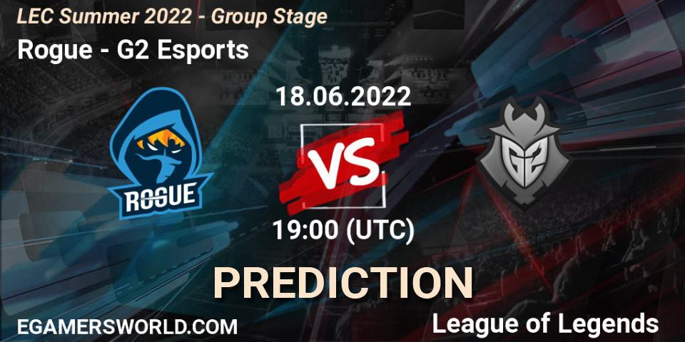 Rogue contre G2 Esports : prédiction de match. 18.06.2022 at 19:00. LoL, LEC Summer 2022 - Group Stage