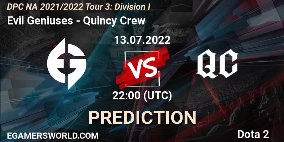 Evil Geniuses contre Quincy Crew : prédiction de match. 13.07.22. Dota 2, DPC NA 2021/2022 Tour 3: Division I
