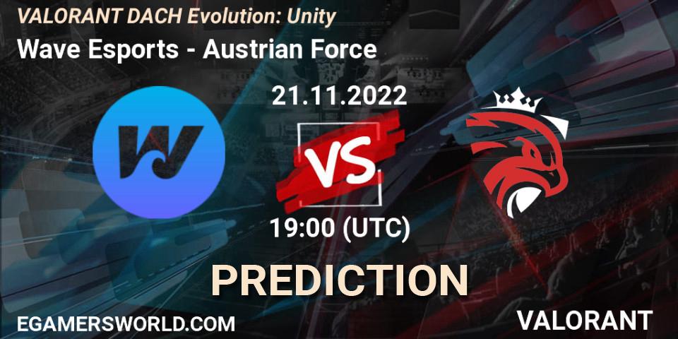 Wave Esports contre Austrian Force : prédiction de match. 21.11.2022 at 19:00. VALORANT, VALORANT DACH Evolution: Unity
