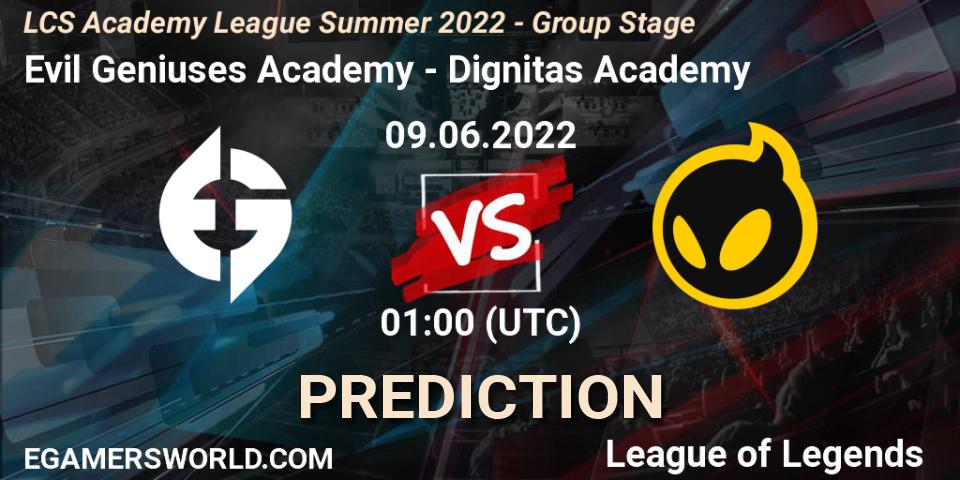 Evil Geniuses Academy contre Dignitas Academy : prédiction de match. 09.06.22. LoL, LCS Academy League Summer 2022 - Group Stage